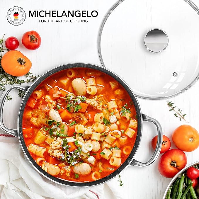 MICHELANGELO 5 Quart Stock Pot with Lid, Nonstick Soup Pot with Lid, Induction Pot for Cooking, 5 Qt Pot with Lid, Non Stick Pot for Kitchen, Stockpot with Stainless Steel Handle, Oven Safe