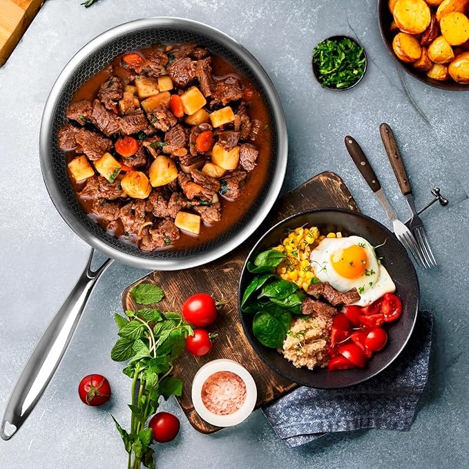 Stainless Steel Frying Pan 8 Inch Nonstick Honeycomb Coatings Skillet for Eggs & Omelettes-Non Toxic Healthy Kitchen Cooking Pan Compatible with All Cooktops