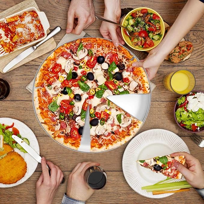 TeamFar Pizza Pan, 10” & 12” & 13.4”, 3 Pcs Pizza Pan Set Stainless Steel Pizza Pan Round Pizza Oven Pans Tray for Baking Serving, Healthy & Rust Free, Heavy Duty & Dishwasher Safe