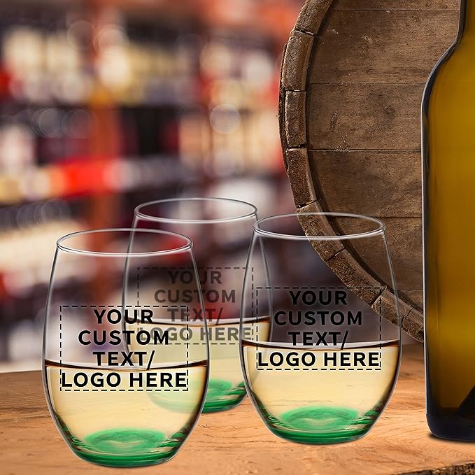 DISCOUNT PROMOS 100 ARC Stemless Wine Glasses Set, 21 oz. - Customizable Text, Logo - Chardonnay, Cabernet, Merlot, Sauvignon - Green