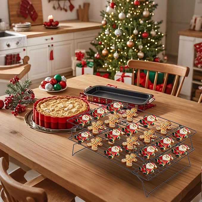 ShellKingdom Cooling Racks, Stainless Steel Non-Stick Baking Racks And Oven Safe Wire Cool Racks for Cookies, Cakes and Baking, 2-Tier, Foldable