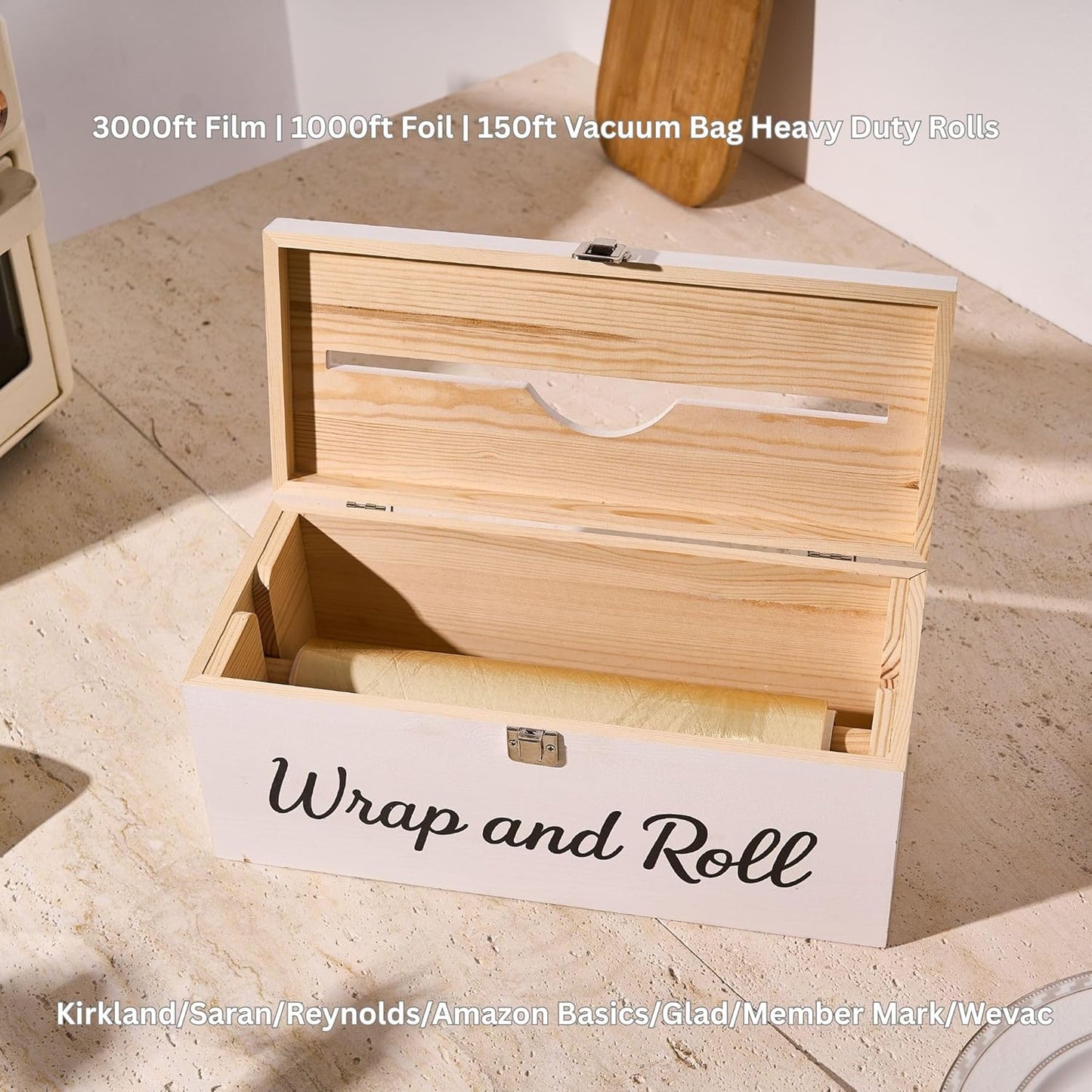 Plastic Wrap Dispenser with Cutter– Fits 12" 3000ft Costco Wrap, Foil, Cling, Wax Paper for Kitchen, Restaurant