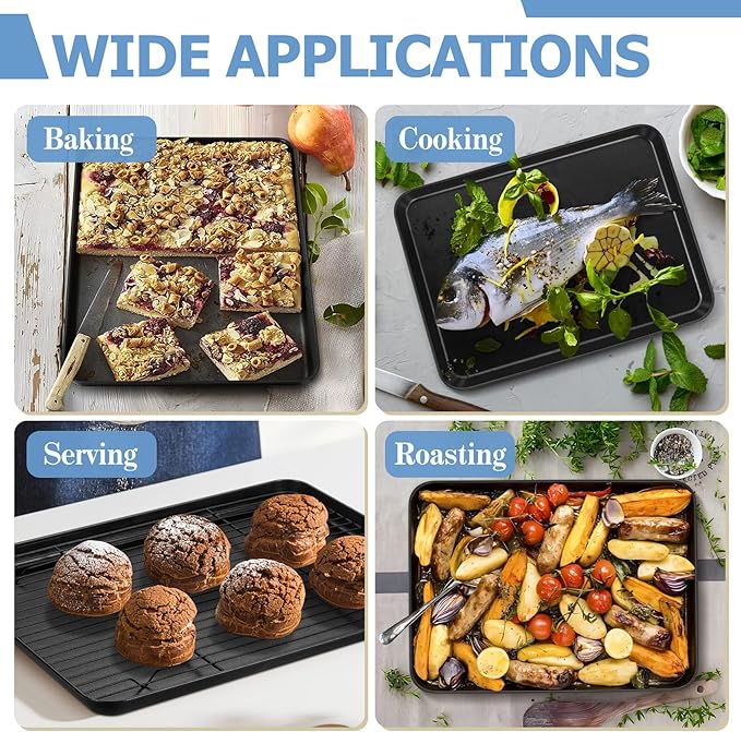 TeamFar Baking Sheet with Rack Set, 16 x 12 x 1” Nonstick Cookie Baking Pan Tray with Cooling Rack, for Baking/Roasting/Cooling, Healthy & Heavy-Duty, Easy Clean, Set of 4
