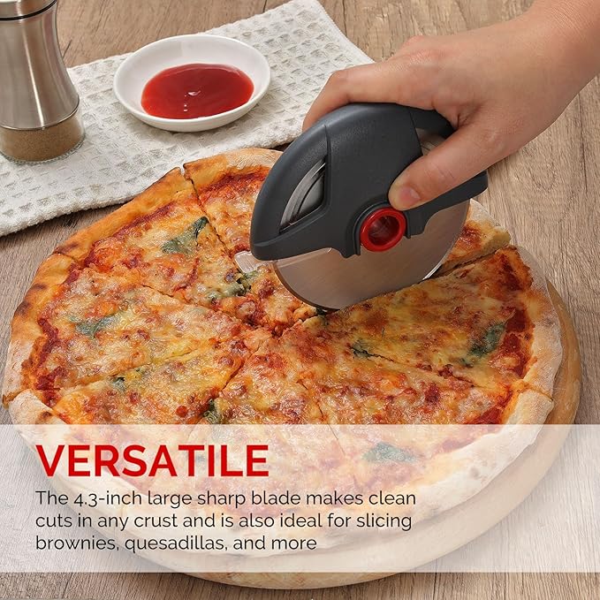Pizza Cutter Wheel, UHIYEE Heavy Duty Pizza Slicer, Stainless Steel Large Pizza Wheel Blade with Safety Rotating Guard, Thickened Blade Ergonomic Handle Cut through Crust with Ease, Gray