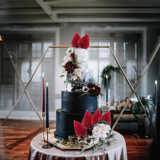 Gyufise 6Pcs Paper Palm Fan Cake Toppers Palm Spear Leaves Fan Cupcake Toppers Cake Insert Decorations Craft DIY Cake Bakeware Decoration for Birthday Party Wedding Party Decor Supplies Light Red