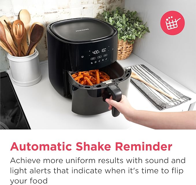 Frigidaire 3-in-1 Air Fryer, Large 5.3 QT Capacity, Digital Display, 3 Cooking Modes, 5 Recipe Presets, Automatic Shake Reminder, PFAS-Free Cooking Surfaces, Black