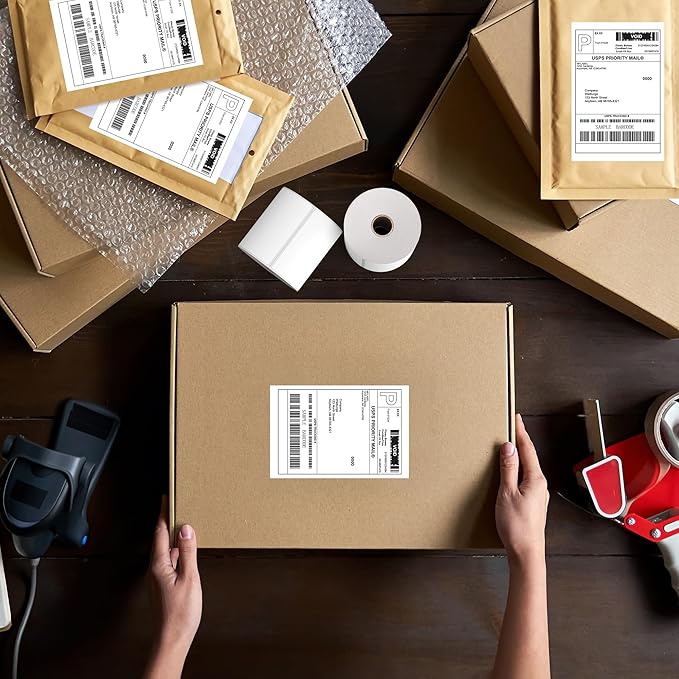 FungLam 4"x6" Direct Thermal Shipping Labels, 450 Labels Per Roll, 12 Rolls,1" Core, Perforated, White Mailing Postage Shipping Label Compatible with Zebra 2844 ZP-450 ZP-500 ZP-505