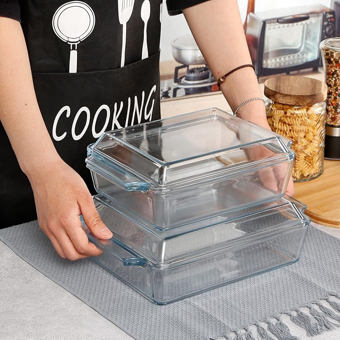 NUTRIUPS 8 x 9.5 Inches Rectangular Glass Casserole Dish With Glass Lid 2 Quart Glass Bakeware Glass Microwave Casserole Dish Glass Baking Dish with Lid