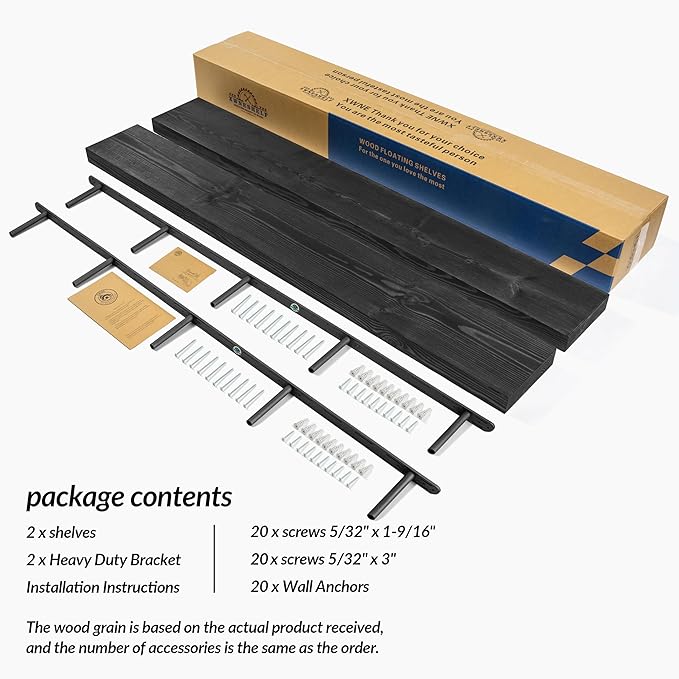 Rustic Floating Shelves 72 inch Long 8 "deep Set of 2, Heavy Duty Wood Wall Mounted Shelves for Bathroom Living Room Kitchen,Book Shelves with Thickened Hidden Bracket- Black