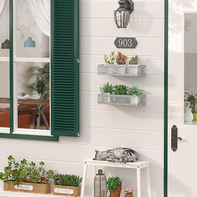 PUSDON Metal Wall Hanging Basket 2 Packs DIY Suitable for Multiple Scenes - Middle Silver Grey Netting