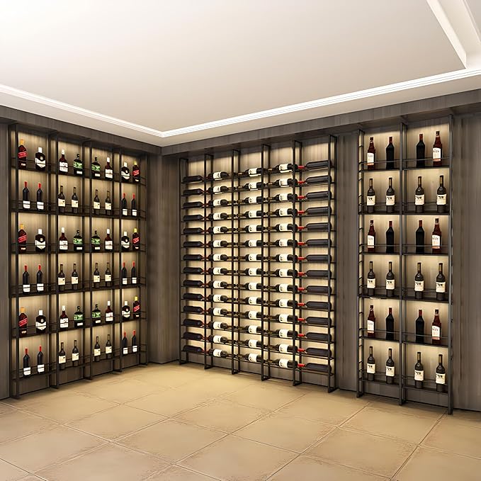 Wine Racks Wall Mounted, 6-Tier Wine Storage Holder, Black Industrial Bar Liquor Bottle Display Shelf, for Home Bar, Kitchen, Dining Rooms, & Wine Cellars(Black, 2 Column)