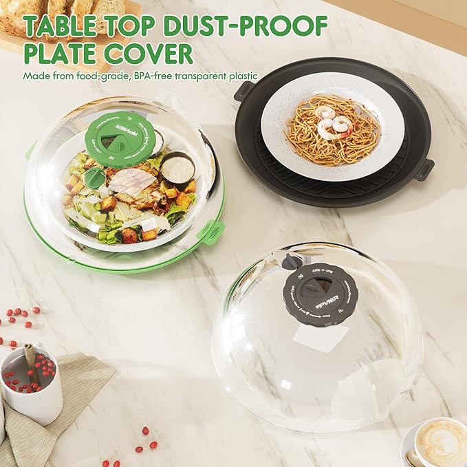 Microwave Splatter Cover for Food, Clear Microwave Cover with Water Steamer and Integrated Handle, 10 Inch Splatter Guard Lid with Plate, Kitchen Gadgets & Accessories (Green, 10 inch)