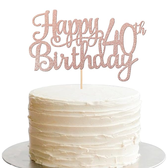 1 PCS Happy 40th Birthday Cake Topper Glitter Cheers to 40 Years Birthday Cake Pick 40 Fabulous Cake Decoration for Happy 40th Birthday Anniversary Party Decorations Supplies Rose Gold