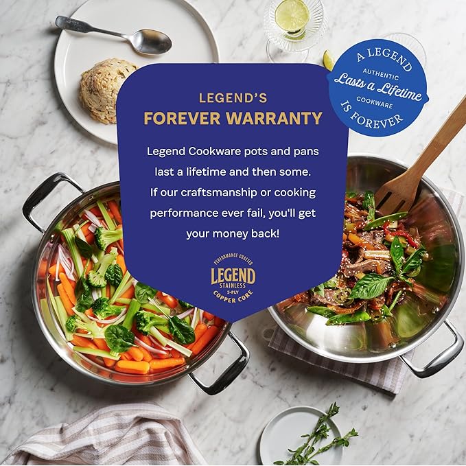 LEGEND COOKWARE Stainless Steel 3 Piece Wok Set | 5 Ply Wok, Induction, Non-Toxic, Oven Safe | Best 18/8 Full Clad | Professional Kitchen Cooking, Heavy Chef Quality | PFOA, PTFE & PFOS Free
