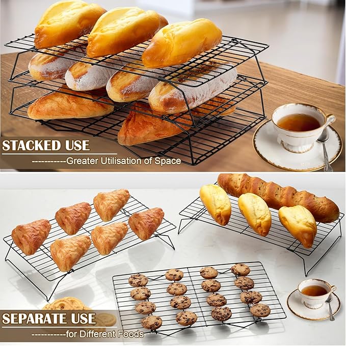 Cooling Racks - 3P Stackable Tall Baking Racks, 10 * 16 Inch Stainless Steel Wire Rack for Baking Sheet, Cooling Racks for Cooking and Baking, Oven and Dishwasher Safe