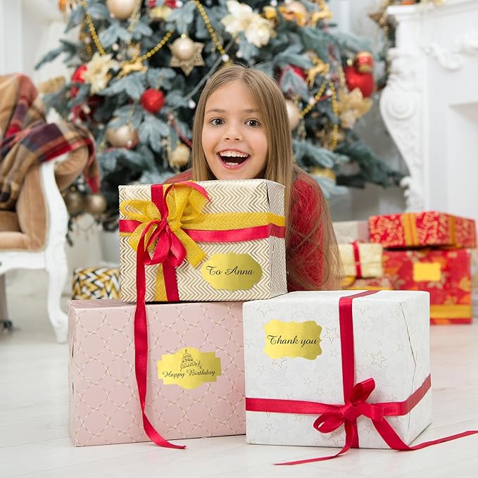 Gold Labels - 250 PCS 3" x 2" Fancy Shape Stickers for Storage Box or Food Jars