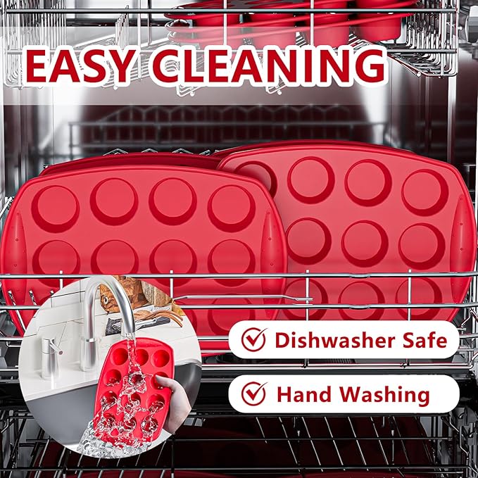 2 Inch Round Muffin Pan,2 Pcs 12 Cups Egg Bites Silicone Mold,Cupcake Pan Molds For Baking English Muffins and Egg Bites,Cookies,Whoopie Pies,Mini Cakes,Biscuits,Buns