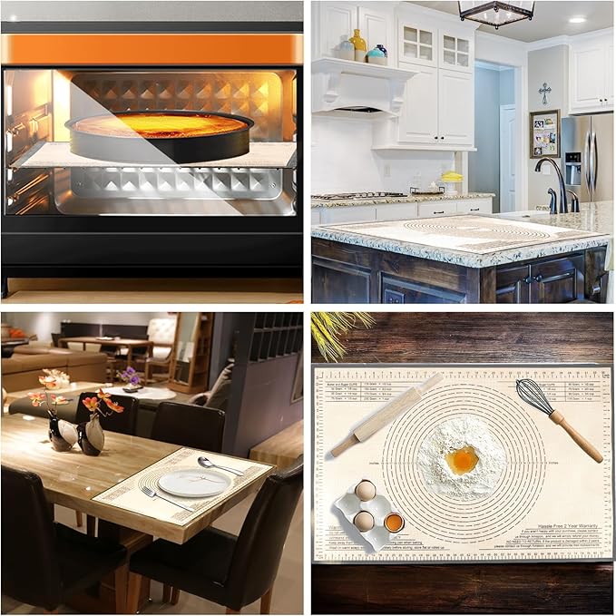 Silicone Pastry Mat 34'' By 26'' Extra Large Baking Mat with Measurements for Dough Rolling, Kneading Board, Kitchen Counter Mats for Dough, Pastry, Fondant, Pie Crust, Cookies, Bread, Pasta, Pizza