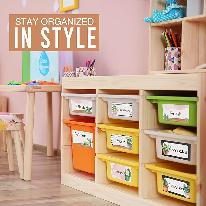 Name Tags Sticker - 56 Nametags for Classroom, Name Tag Stickers for Kids, Adhesive Classroom Labels for Teachers, Nametags Sticker for Clothes, Decorative Labels, Cactus Cubby Tags