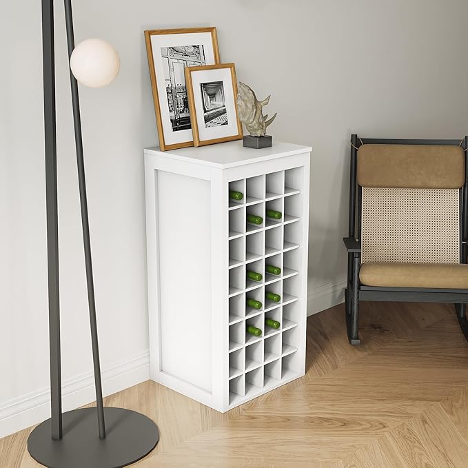 WERSMT 8-Tier Wine Rack Freestanding Floor, 32 Bottles Wood Wine Rack Counter for Small Space, Farmhouse Stackable Modular Wine Bottle Holder Rack, White