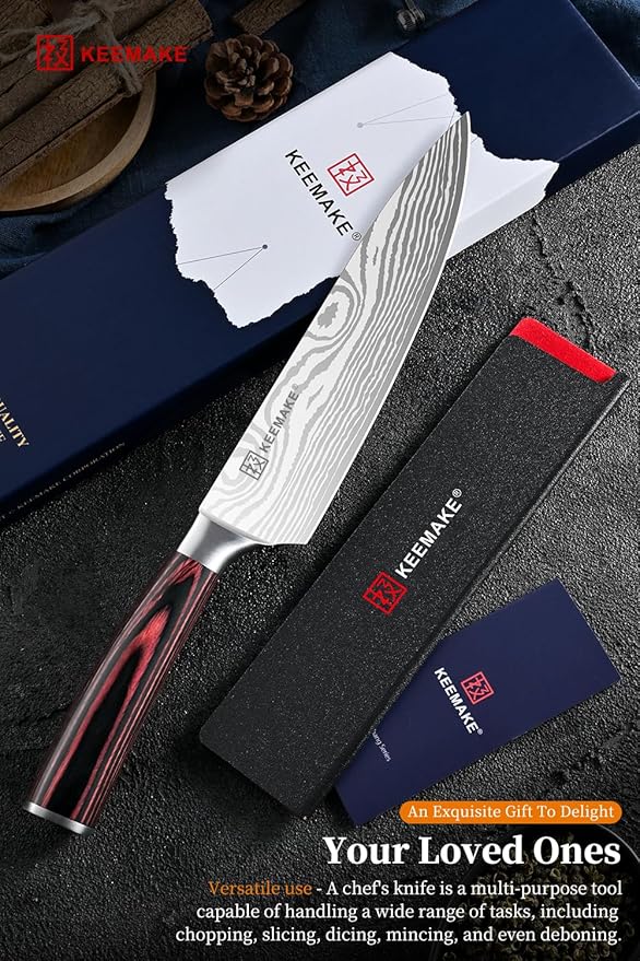 KEEMAKE Chef Knife 8 Inch - Ultra Sharp Kitchen Knife 1.4116 High Carbon Stainless Steel Blade, Ergonomic Handle, Professional Meat Knife for Home Cooking & Chefs, w/Sheath & Gift Box