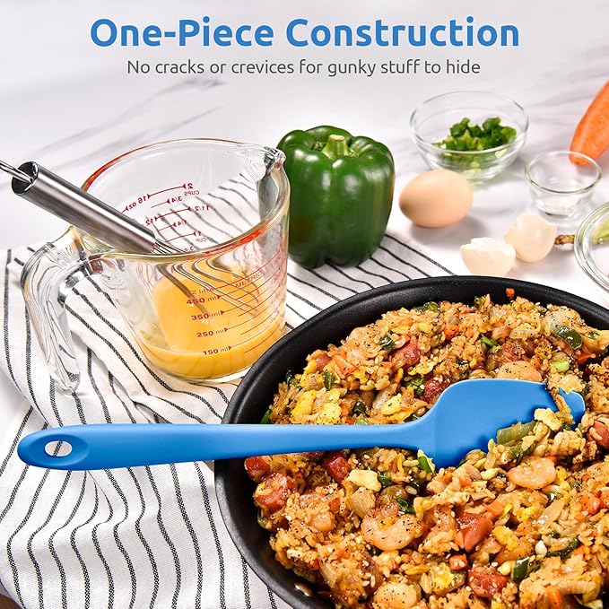 Heat Resistant Silicone Spoon Spatula: U-Taste 600ºF High Heat Flexible 11.38in Silicon Mixing Stirring Cooking Scraping Baking Bowl Scraper Seamless Spreader for Kitchen Nonstick Cookware (Lake Blue)