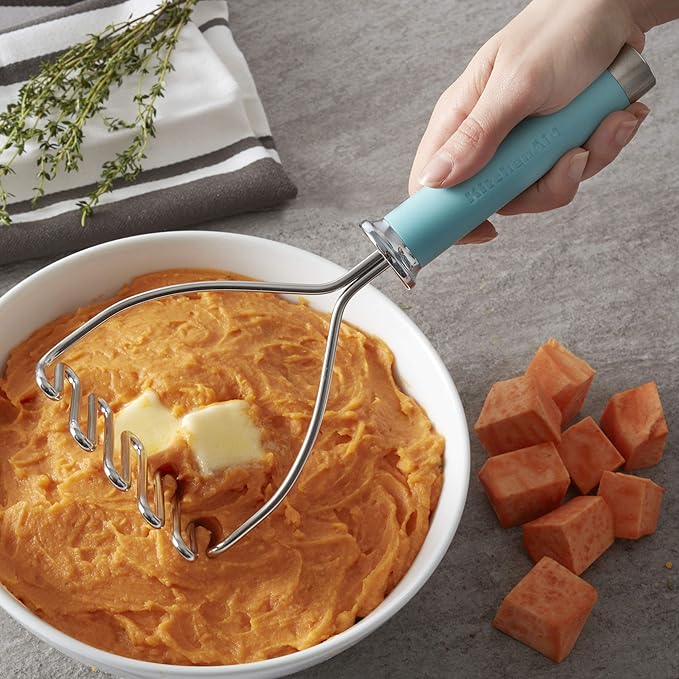 KitchenAid Gourmet Stainless Steel Wire Masher, 10.24-Inch, Aqua Sky