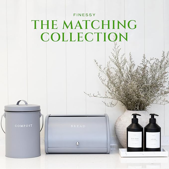 FINESSY Modern Metal Bread Box for Kitchen Countertop, Farmhouse Homemade Loaf Bread Storage Bin Holder for Kitchen Counters Organizer, Airtight Roll Top Sourdough Corner Breadbox Container Keeper