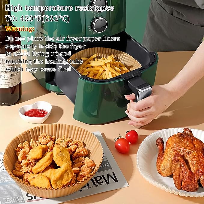Air Fryer Liner Round,100PCS 6.3 inch Disposable Liners for 2 to 4.9Qt Air Fryer,Unbleached Non-stick Non-leak Airfryer Parchment Paper liner