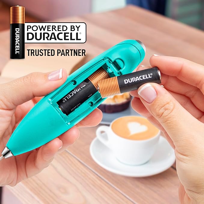Zulay Kitchen Powerful Milk Frother Wand With 4 AA Duracell Batteries - Ultra Fast Handheld Drink Mixer - Electric Whisk Foam Maker for Coffee, Lattes, Cappuccino, Matcha & Creamer -