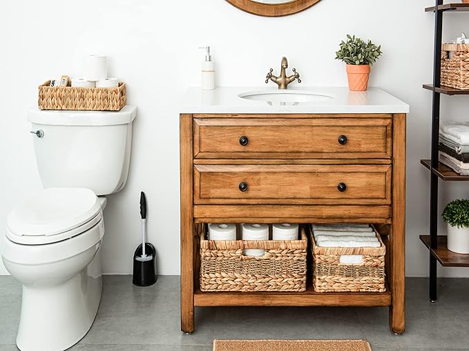 StorageWorks Large Rectangular Wicker Basket, Water Hyacinth and Seagrass Storage Basket with Built-in Handles, 1 Pack