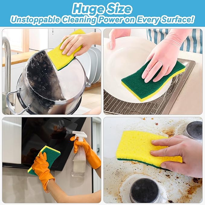 AIDEA XL Scrub Sponges 24Count, Sponges for Dishes, Extra Large Sponge for Cleaning Kitchen and Household, Heavy Duty Sponge Safe for Non-Coated Cookware, Cleaning Power for Bathroom, House