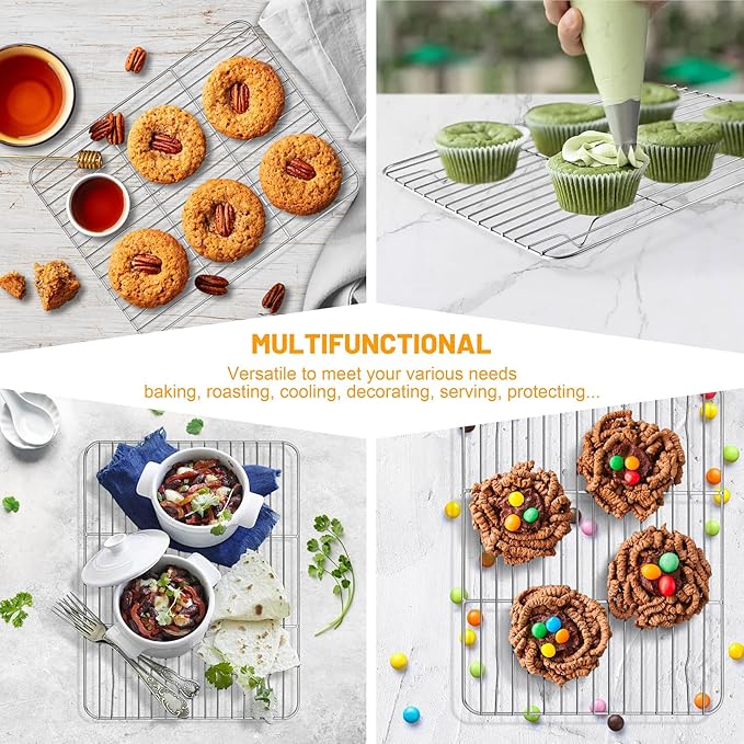 TeamFar Cooling Rack, 11.7” x 9” Stainless Steel Wire Baking Rack for Cooking Roasting Grilling, Fit for Oven Pan, Oven & Dishwasher Safe, Non-toxic & Heavy-Duty, 2PCS