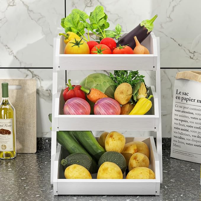 G.a HOMEFAVOR Fruit Basket for Kitchen, 3-Tier Fruit Bowl for Kitchen Counter, Vegetable Storage Stand for Fruit Shop, 15 mm Thickness (WHITE)