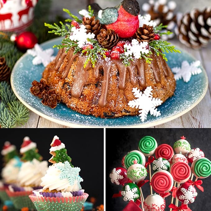 Christmas Silicone Molds Snowflake Molds Mini Xmas Fondant Chocolate Candy Cake Molds Christmas Snowman Tree Snowflake Holly Leaves Santa Claus Baking Molds for Xmas New Year Party Cake Decor