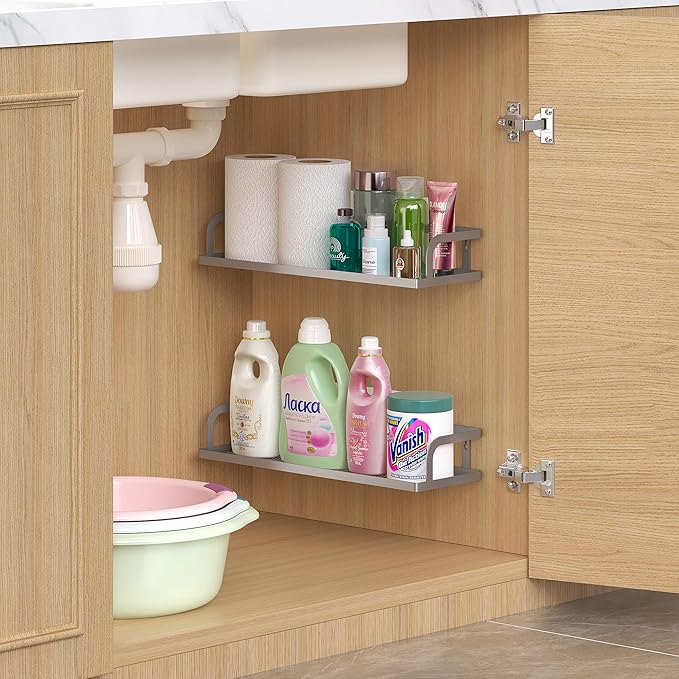 PUSDON Metal Wall Hanging Basket 2 Packs DIY Suitable for Multiple Scenes - Large Silver Grey Hollowout