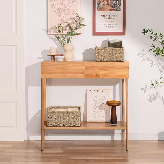 StorageWorks Wicker Storage Baskets, Handwoven Seagrass Basket for Organizing, Decorative Organizers with Built-in Handles, Set of 2