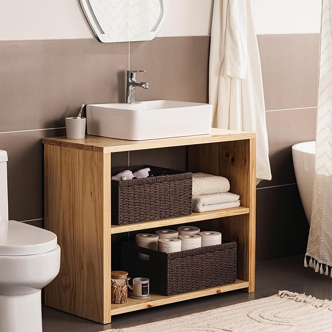 UBBCARE 2 Pack Wicker Basket, 16.5L×13H×7.5W inch Woven Paper Rope Storage Baskets for shelves, Foldable Rectangular Storage Baskets with Handle, Storage Basket for Organizing, Dark Brown