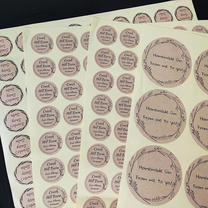 Custom Stickers Kraft Paper Labels Personalized Withe Text, Business Logo Customized Food Jars Labels Bakery Label Sticker Package Favor Canning Circle 100pcs (Style 15)