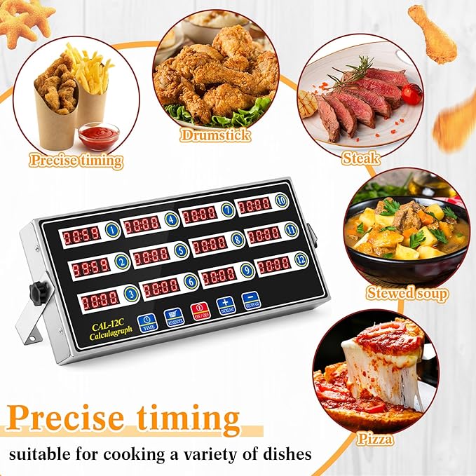 2 Pack 12-Channel Digital Kitchen Timer, Commercial Cooking Timer with Loud Alarm, Large LCD Display, for Restaurants, Baking, Labs, Multiple Independent Countdown Timers