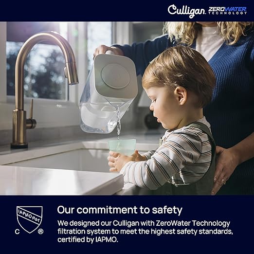 Culligan with ZeroWater Technology 33-Cup Water Filter Dispenser – Includes 5-Stage Advanced Water Filter, Certified to Reduce Lead, Total PFAS (Forever Chemicals), Mercury, Fluoride, and Chlorine