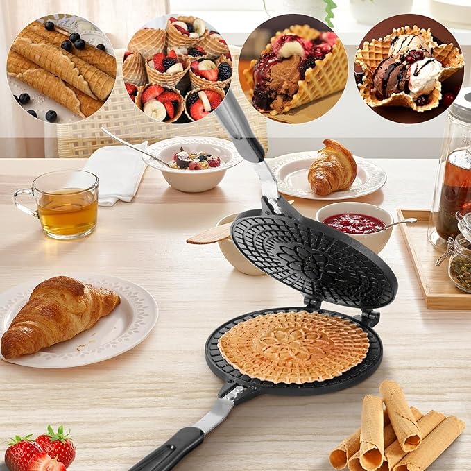Dyna-Living Waffle Cone Maker Non-stick Ice Cream Cone Maker 6.7 inches Ice Cream Cone Waffle Maker Household Egg Roll Maker Waffle Bowl Machine for DIY Ice Cream Waffle Cone Desserts