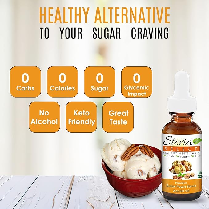 Stevia Select Butter Pecan Flavored Liquid Stevia β Zero Calorie Coffee, Tea, Drink & Baking Sweetener, All-Natural, No Erythritol, Keto-Friendly Sugar Alternative, 300 Servings β 2 Oz (1 Pack)
