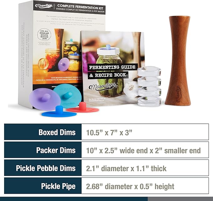 Masontops Complete Mason Jar Fermentation Kit - Easy Small/Regular Mouth Jars Vegetable Fermenting Set - DIY Equipment Essentials