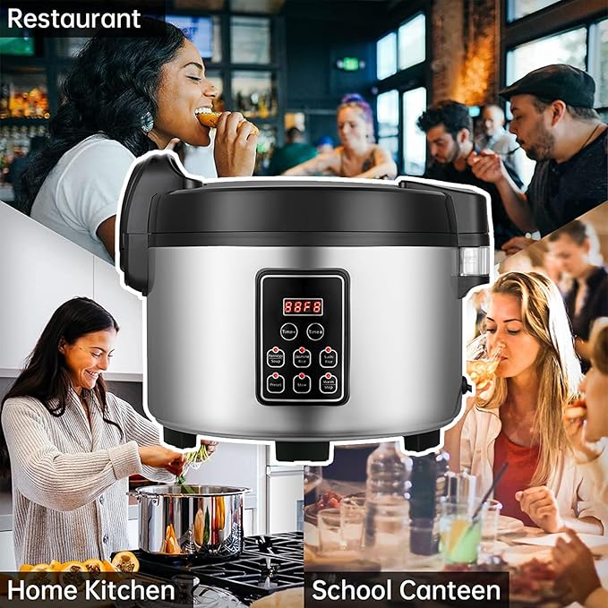 Commercial Rice Cooker 60 CUPS (Cooked Rice)& Food Warmer | 13L/13.8Qt Extra Large Multifunctional Rice Cooker | 1350W Fast Cooking with Time Display & Preset|Restaurant Company Canteen Use
