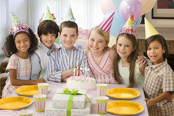 Exquisite Party Solids Yellow Plastic Plates For Party 9" Yellow Disposable Plates Heavy Duty Supplies 100 Pcs Plastic Dinnerware Sets Heavy Duty 350 GSM Disposable Dinnerware Set