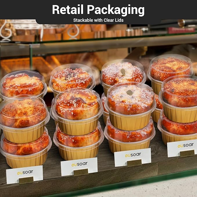 EUSOAR Mini Cheesecake Containers, 30pcs 5oz 125ml Aluminum Foil Muffin Liners Cups with Lids, Cupcake liners Baking Cups, Disposable Foil Ramekins Creme Brulee Pans Holders, Mini Pie Pans with Lids