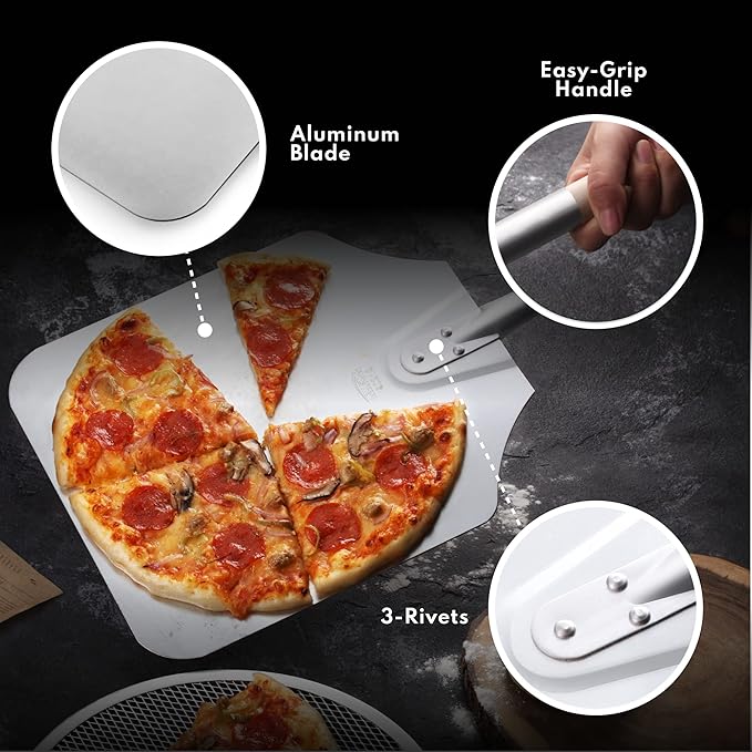 New Star Foodservice 50219 Aluminum Pizza Peel, Wooden Handle, 9 x 11 inch Blade, 26 inch overall