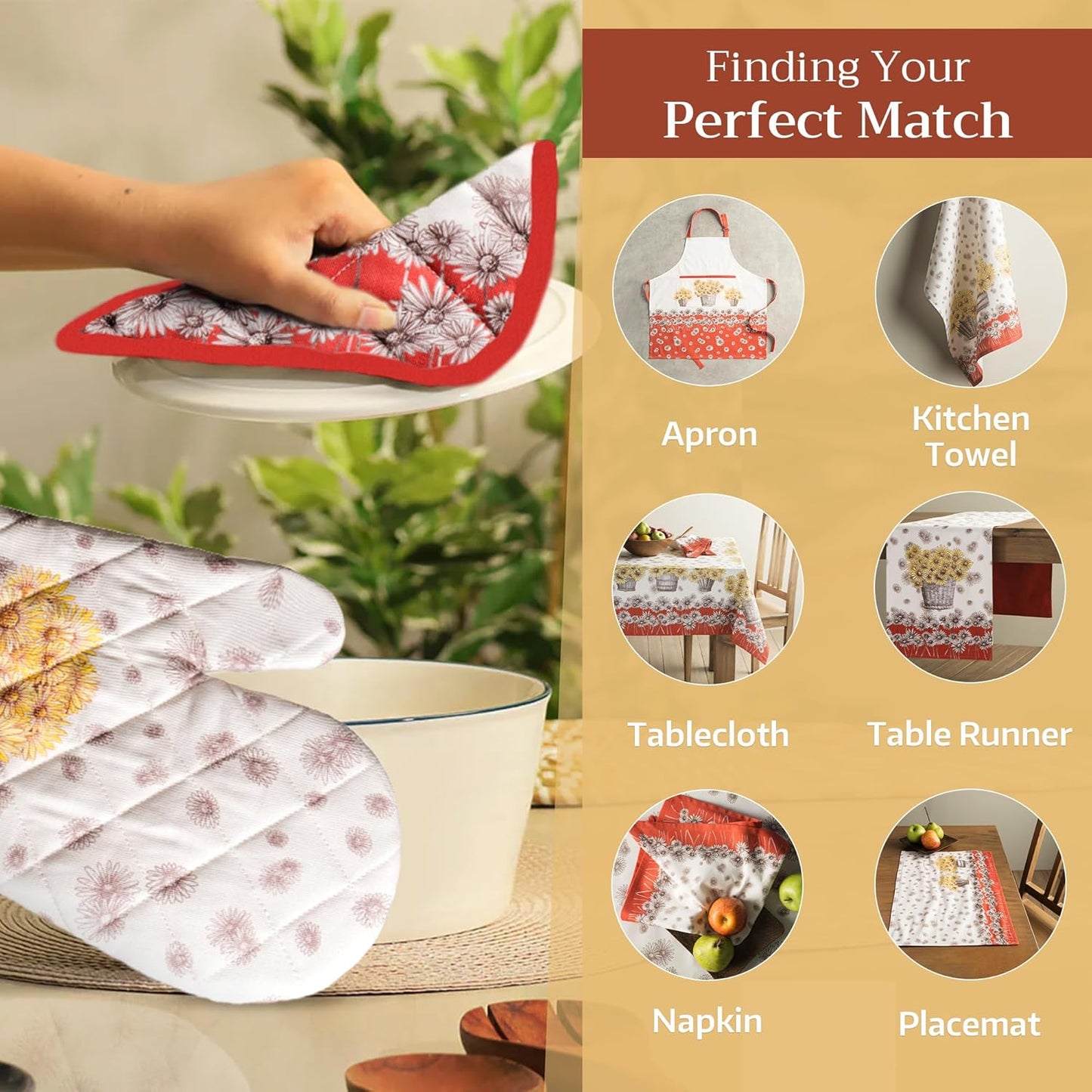 Maison d' Hermine Pot Holders 100% Cotton Heat Resistant Potholders 8" x 8" Hot Pads with Loop BBQ, Cooking, Baking, Grilling, Kitchen, Handling Hot Pans (Pack of 1, Bagatelle)