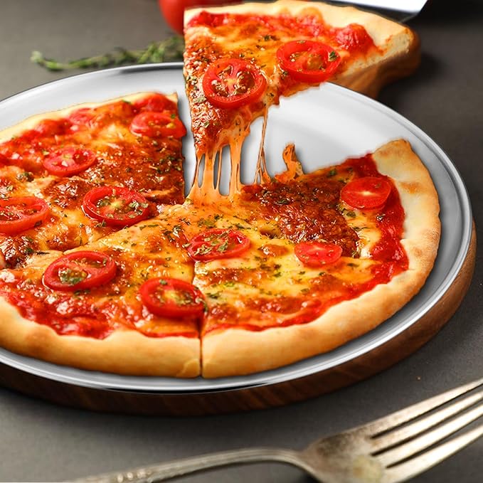 TeamFar Pizza Pan, 9 Inch, 10 Inch, 12 Inch Stainless Steel Pizza Pans Set, 3 Sizes Round Pizza Oven Baking Serving Plate Tray for Pizza Pie Cookie, Non-Toxic & Heavy Duty, Dishwasher Safe